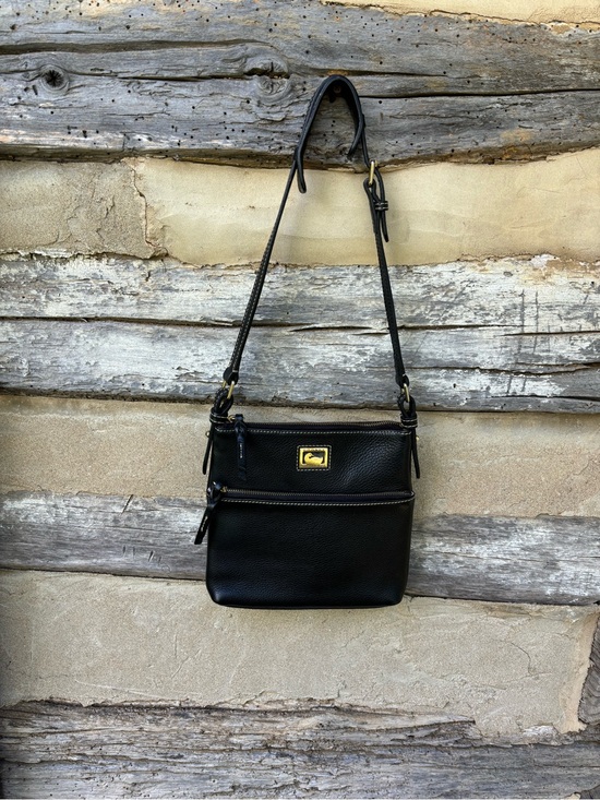 Dooney & Bourke Handbags - Dooney & Bourke Black Pebbled Leather Convertible Crossbody with Gold Accent
